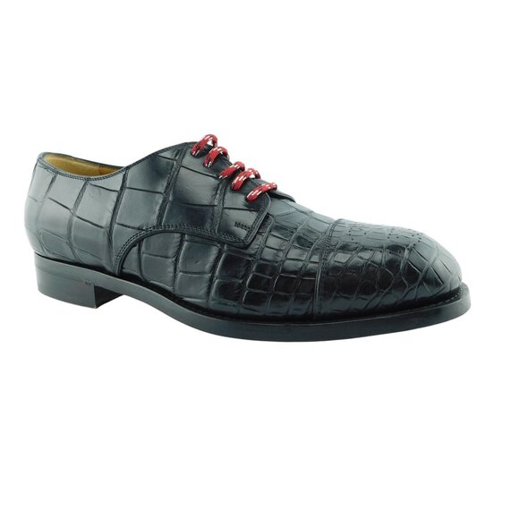 GUCCI Black Crocodile Leather Logo Heel Oxfords Shoes 8 UK - Picture 1 of 11